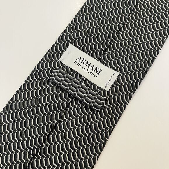 Giorgio Armani Collezioni Silk Tie Mens 53.5x3.75" Forest Green Geometric Italy - Picture 6 of 11